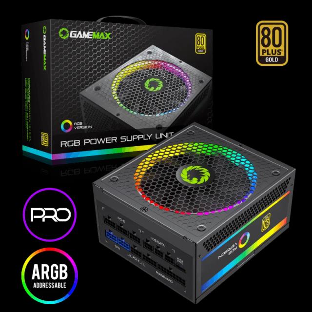 Fuente de Poder GAMEMAX RGB-750 PRO Modular Certificada 80 Plus Gold 14CM ARGB FAN 750WATTS