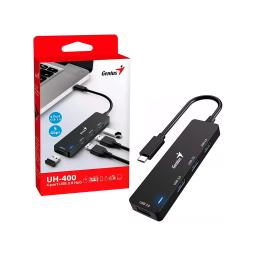 Hub Genius UH-400 USB Tipo-C to 4P USB-3.0 Black