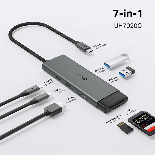 HUB TP-Link USB Tipo-C 7 en 1 con Puerto HDMI 4K 60Hz microSD